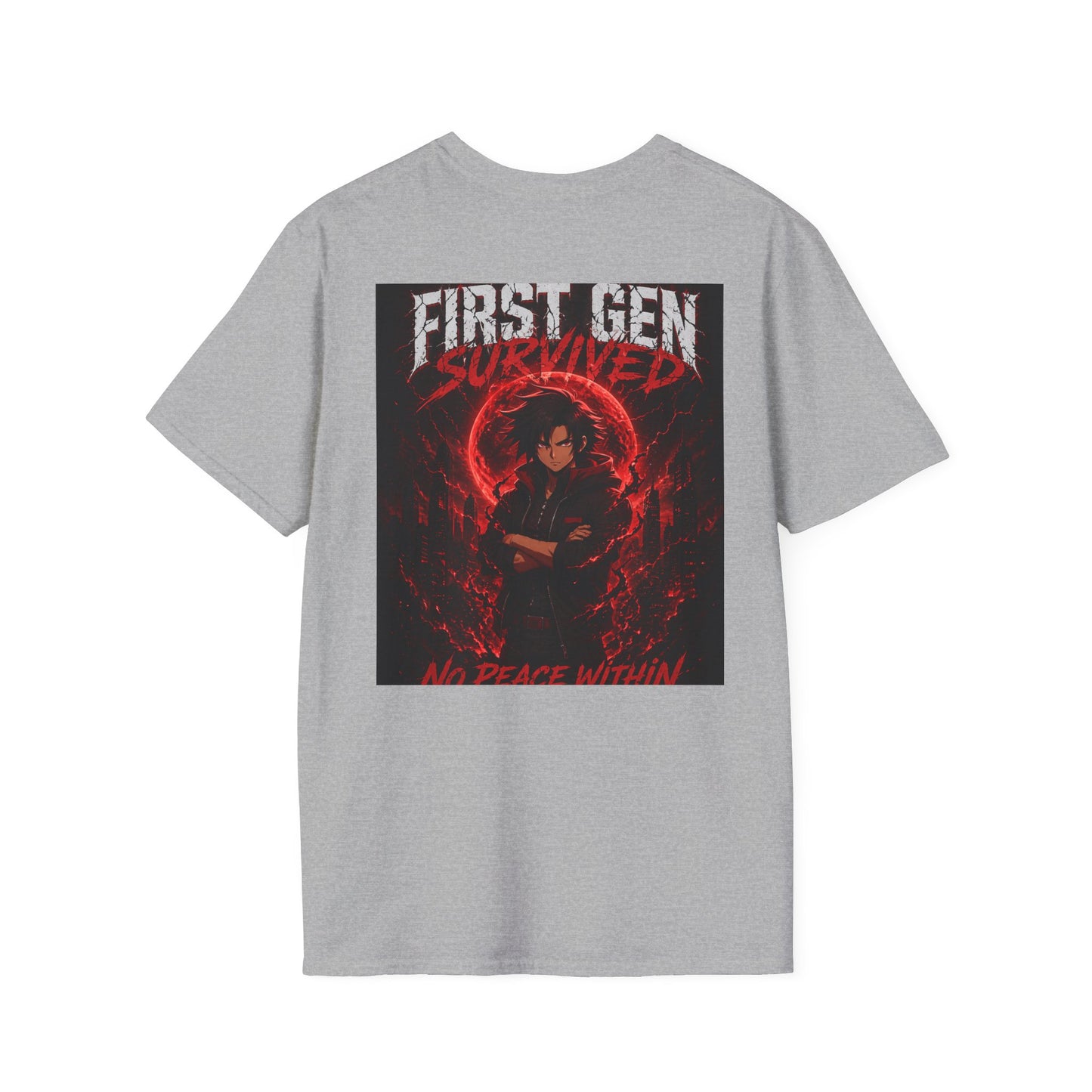 First Gen Survived T-Shirt — No Peace Within Graphic Tee (Red Demon Vibe)